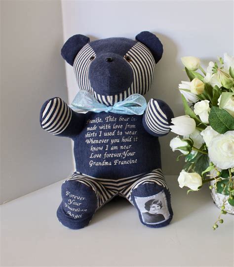 Photo Bear Made From Loved Ones Clothing Honor Loved One - Etsy | Memory bear, Keepsake bear ...