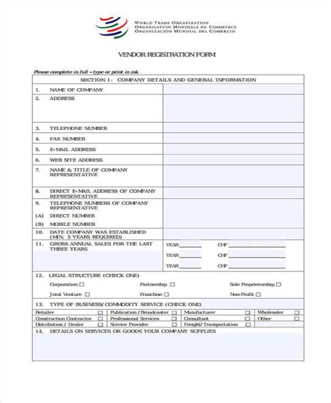 Printable Vendor Registration Form - Printable Forms Free Online