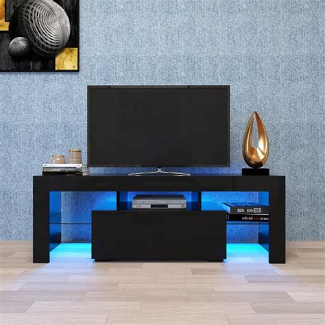 Modern Black TV Stand with LED RGB Lights, Fits 22 to 65 inch Flat ...