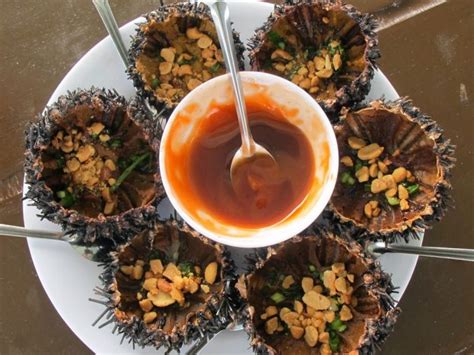 Grilled Sea urchin with grease and spring onion - Phu Quoc Viet Nam Info