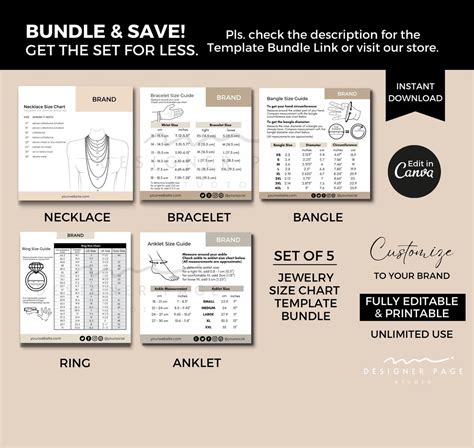 Editable Bangle Size Chart Template Canva, Printable Bracelet Size Guide, Jewelry Length ...