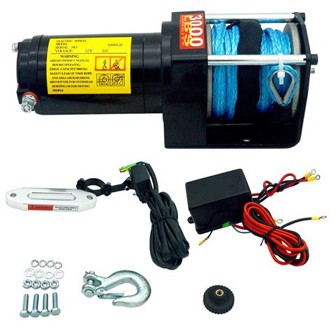 3000lb. Electric Waterproof Winch 1.2HP Synthetic Rope Remote Control - luneot