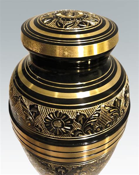 Ornate Bronze Banded Black Cremation Urn | Safe Passage Urns