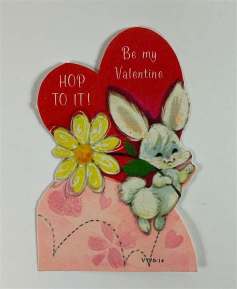 Hippity Hop Hopping Bunny Rabbit Hop to It Vintage Unused Valentine ...