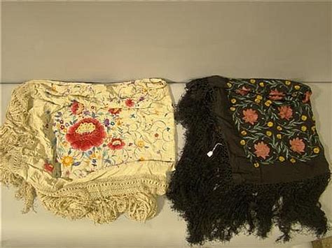 Lot - TWO EMBROIDERED SILK PIANO SCARVES