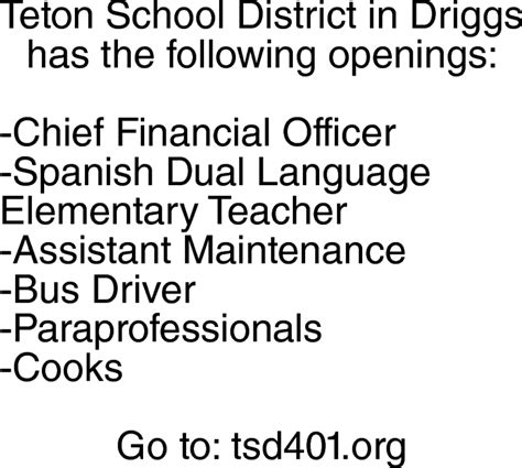 Job Openings, Teton School District, Driggs, ID