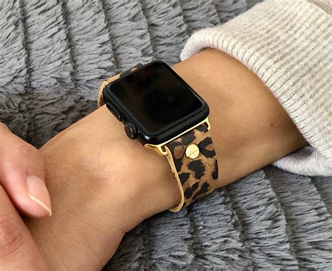 Leopard Print Apple Watch Band 38mm 40mm 42mm 44mm iWatch Leather Bracelet Adjustable Size ...