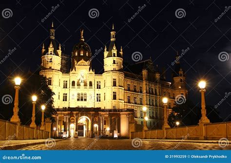 Schwerin Castle (Schweriner Schloss) at Night, Germany Stock Image ...