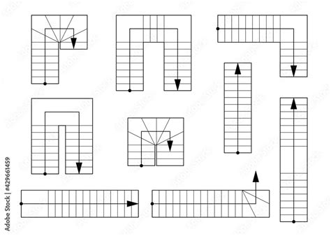 Ladder top view. Architectural element for drawings and sketches. Set of different stairs Stock ...