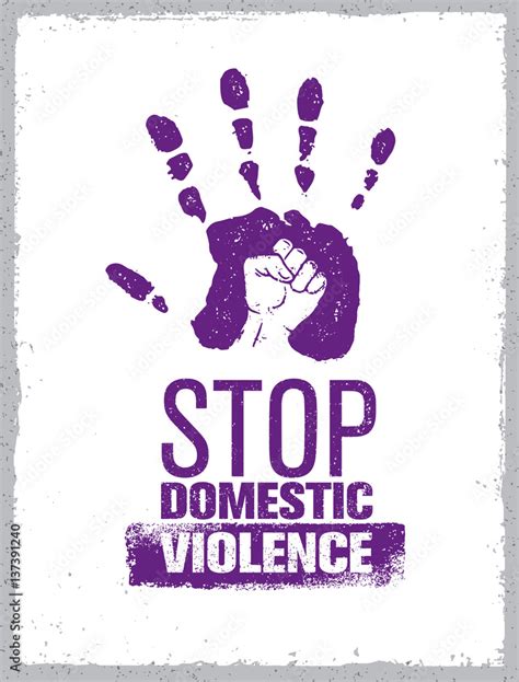 Stop Domestic Violence Stamp. Creative Social Vector Design Element Concept. Hand Print With ...