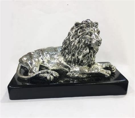 Silver Lion Statue – 11″ Long | Resin Silver - BELIRAMS SILVER GIFTS