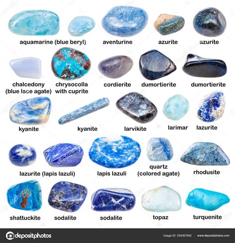 Set Various Blue Gemstones Names Chrysocolla Kyanite Topaz Turquenite ...