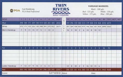 Scorecard - Twin Rivers Golf Course