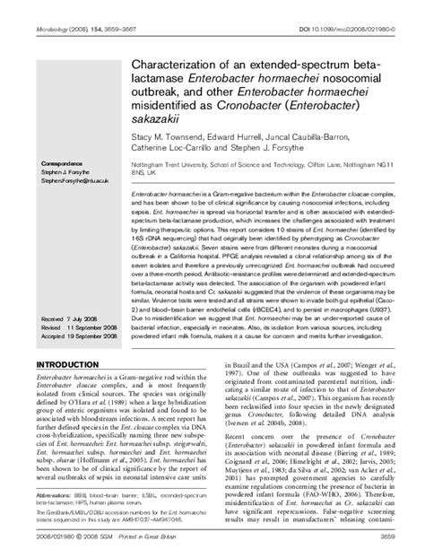 (PDF) Characterization of an extended-spectrum beta-lactamase Enterobacter hormaechei nosocomial ...