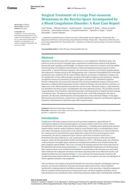 (PDF) Surgical Treatment of a Large Post-cesarean Hematoma in the ...