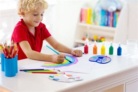 Kids Paint. Child Painting. Little Boy Drawing Stock Image - Image of ...