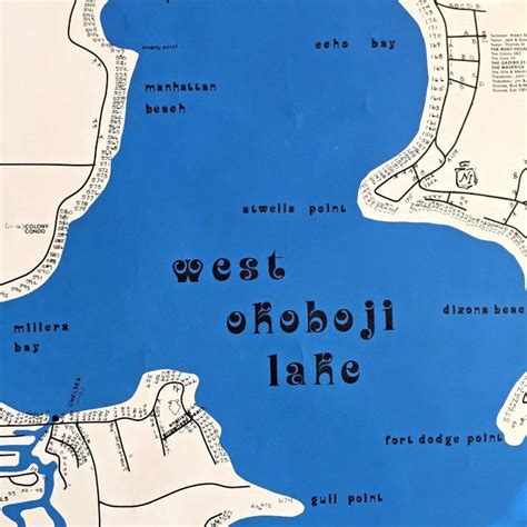 West Lake OKOBOJI MAP, Arnolds Park Iowa, Vintage LARGE House ...