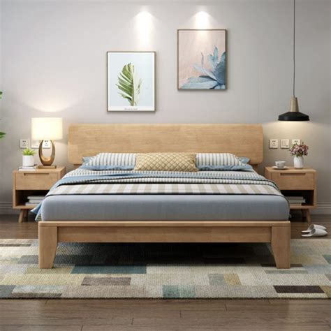 Nordic solid wood Bed Frame Simple Modern Japanese Muji style Rental ...