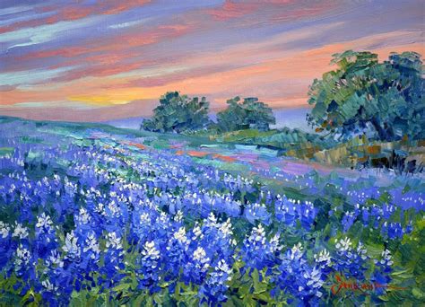 SENKARIK Original Oil Painting Bluebonnets Texas Spring Wildflowers ...