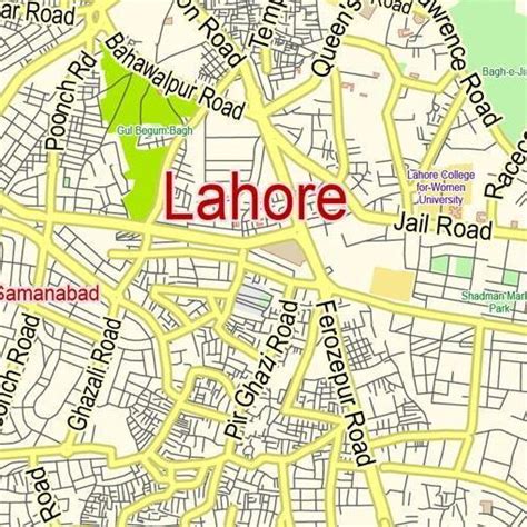 VECTOR MAP OF ROADS IN LAHORE SHOWING LOCATION OF LCWU CAMPUS AT JAIL... | Download Scientific ...