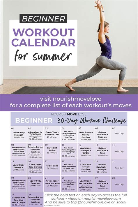 Beginner Workout Schedule and Workout Calendar - Nourish, Move, Love