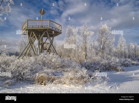 Look out tower over snowy winter land Stock Photo - Alamy