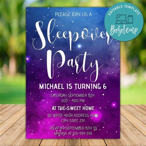 Printable Starry Night Sleepover Pajama Party Invitation Instant ...