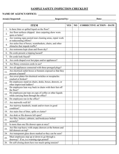 Free Workplace Safety Inspection Checklist Template