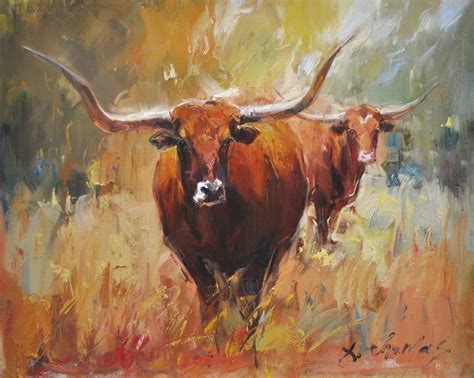 Texas Longhorn Cow Painting on Canvas Original Oil Painting | Etsy ...