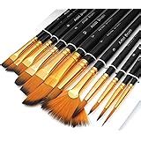 RIANZ Painting Brushes Set of 12 Professional Round Pointed Tip Nylon Hair Artist Acrylic Paint ...