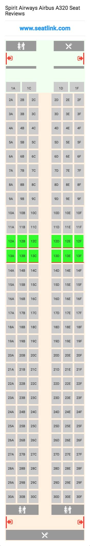 Spirit Airways Airbus A320 Seating Chart - Updated October 2024 - SeatLink