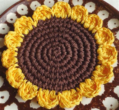 Crochet Sunflower Pattern Crochet Coaster Pattern