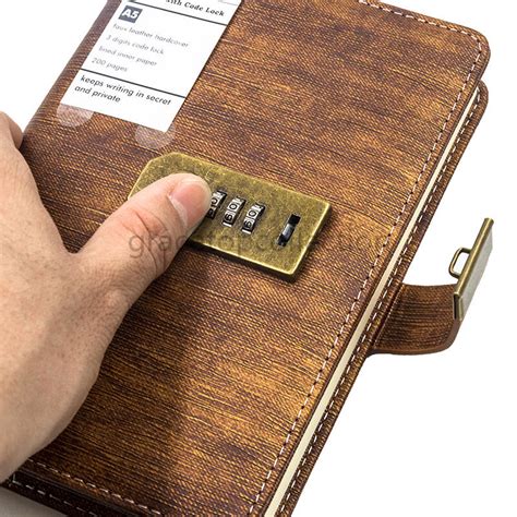 A5 Brown Faux Leather Diary Journal with Code Lock for Boys, 254 Lined Pages - Notebookpost