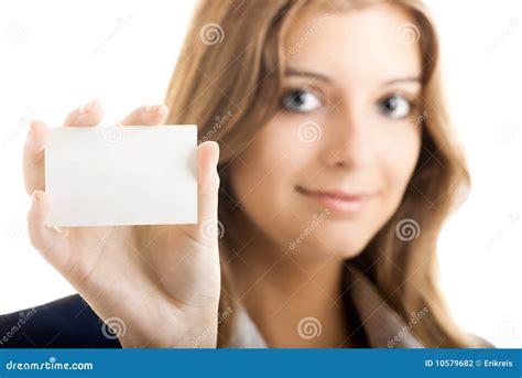 Beautiful Woman Holding a Business Card Stock Photo - Image of note, pretty: 10579682