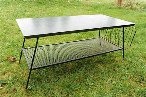 Vintage 1960's custom made black metal magazine coffee table, 18 1/2 inches wide by 42 inches ...