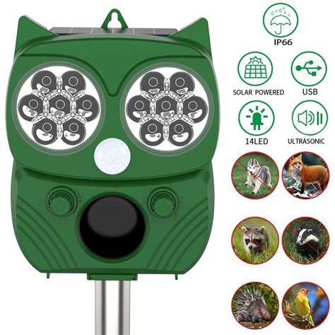 Bird Repeller Solar Ultrasonic Animal Dog Repellent Rat Cat Pigeon ...