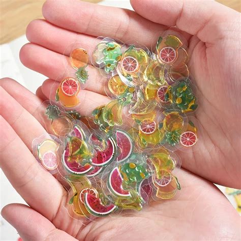 100 PCS Cute 3D Crystal Stickers Summer Transparent Waterproof Scrapbooking Bullet Journal ...