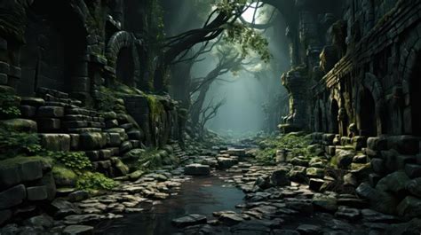 Premium AI Image | A forest path in the dark