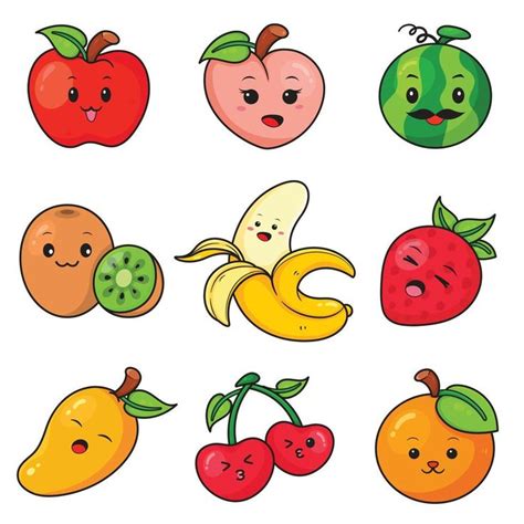 Download Fruit cartoon character vector set. for free | Pegatinas bonitas, Dibujos kawaii ...