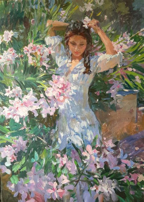 Yuri Krotov - Girl in Flowers, Portrait Painting, Contemporary ...