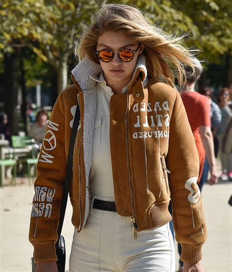 Gigi Hadid Suede Brown Leather High Shearling Collar Jacket