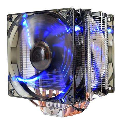 Pccooler 12v x6 4 pin double blue led copper cpu cooler cooling fan for ...