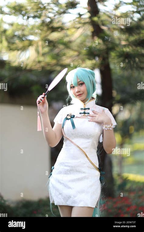 Japan anime cosplay portrait of a girl with chinese dress costume in ...