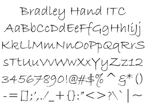 Font Alphabet Styles: Bradley Hand ITC