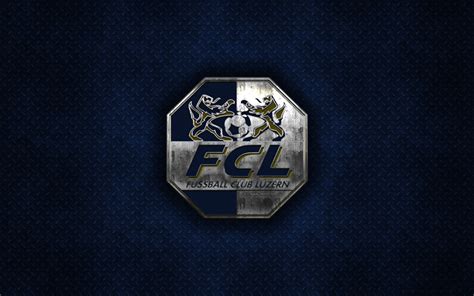 Download wallpapers FC Luzern, Swiss football club, blue metal texture, metal logo, emblem ...