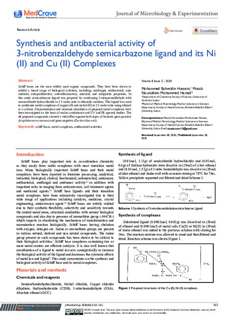 (PDF) Synthesis and antibacterial activity of 3-nitrobenzaldehyde semicarbazone ligand and its ...