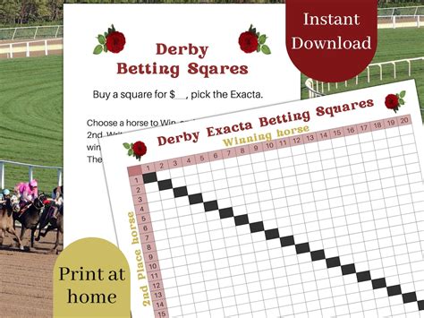 Derby Party Betting Squares, Horse Race Squares Exacta Bets, Derby Party Betting Game, Kentucky ...