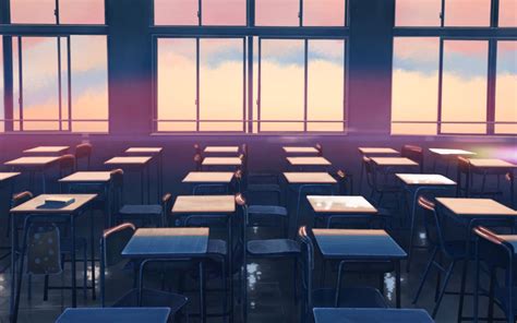 Download Anime Classroom With Sunset Lighting Wallpaper | Wallpapers.com