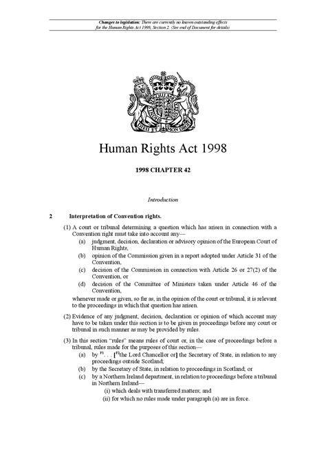 Human Rights Act 1998 | Study notes Human Rights | Docsity