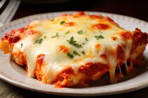 Premium AI Image | Closeup of a plate of lasagna with mozzarella cheese
